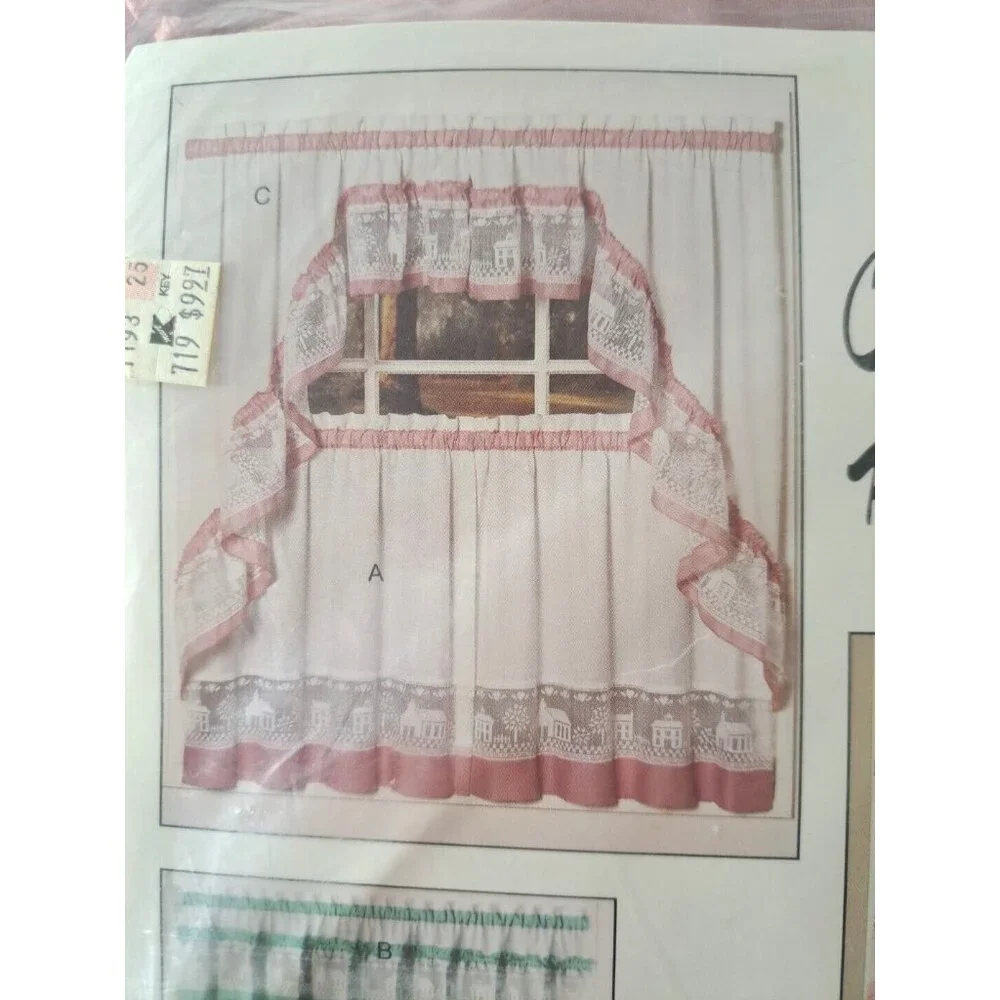 NEW Vintage Lace Window Swags Valance One Pair Pink Lace Ruffled Village 64x38
